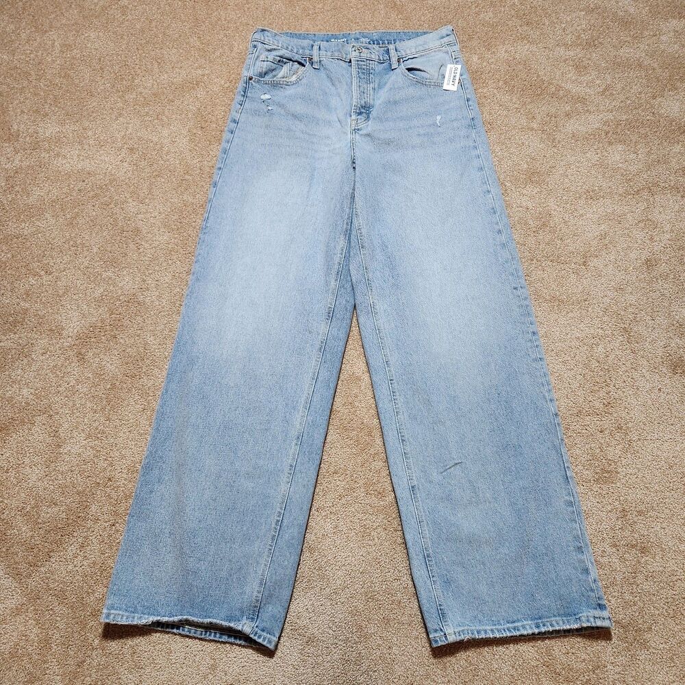 Old Navy Slouchy Wide-Leg Jeans Women 8 Tall LightWash Button Fly Distressed NWT